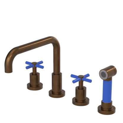 Rubinet Widespread Kitchen Set with Hand Spray Tuscan Brass
