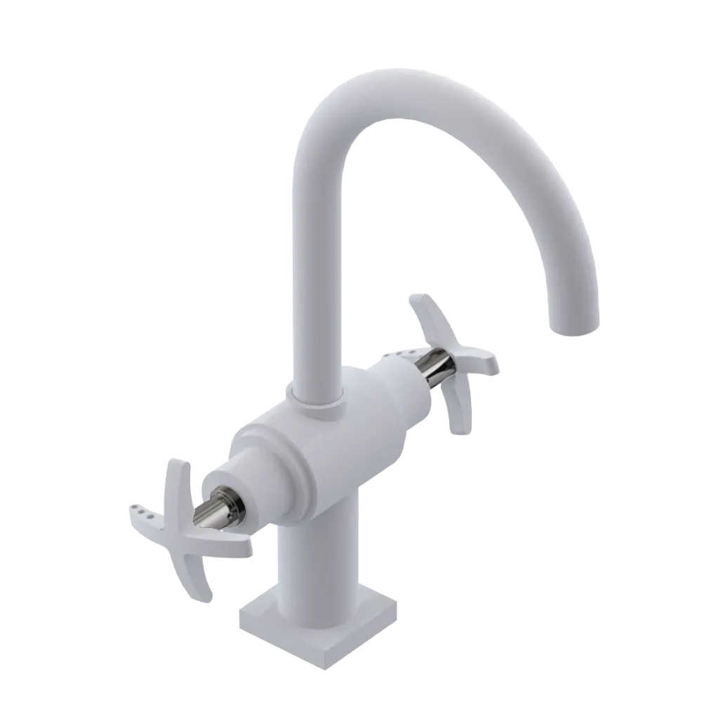 Rubinet Single Hole Dual Handle Lav. Set. (less drain) Matt White