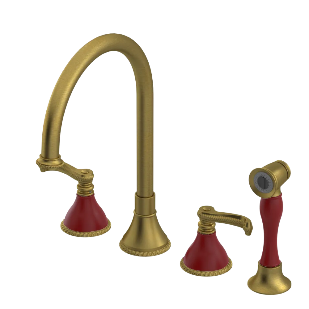 Rubinet Widespread Kitchen Set with Hand Spray Antique Brass Matt