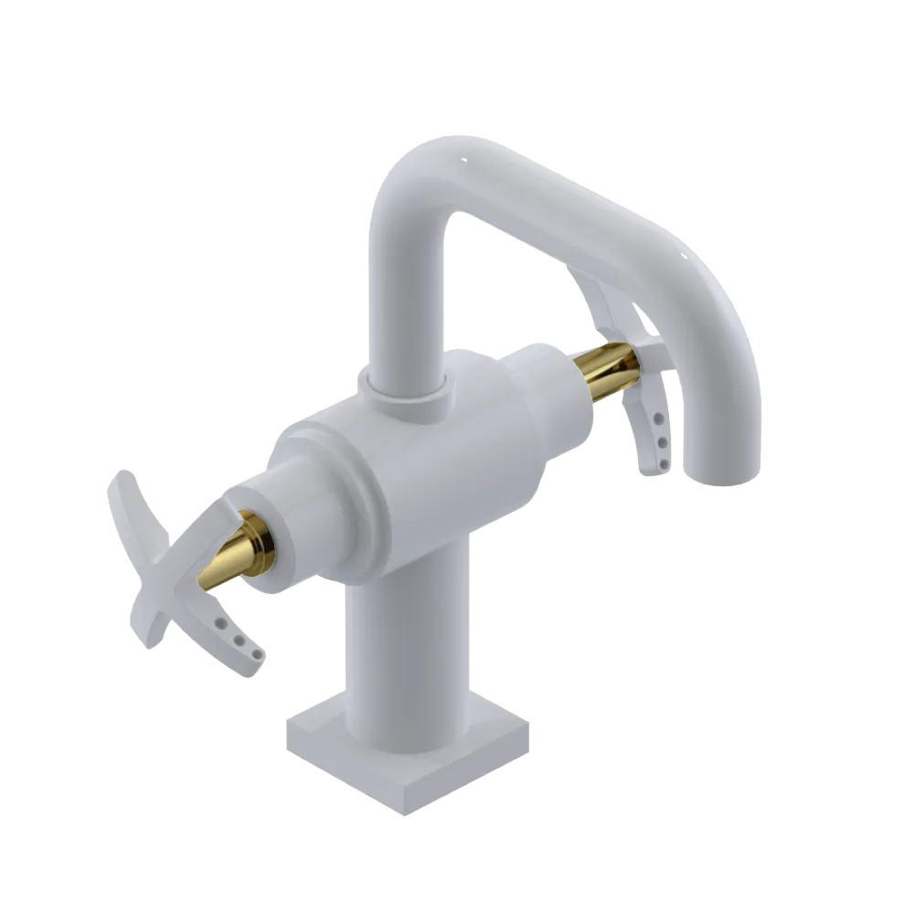 Rubinet Single Hole Dual Handle Lav. Set. with Genesis spout (less drain) White