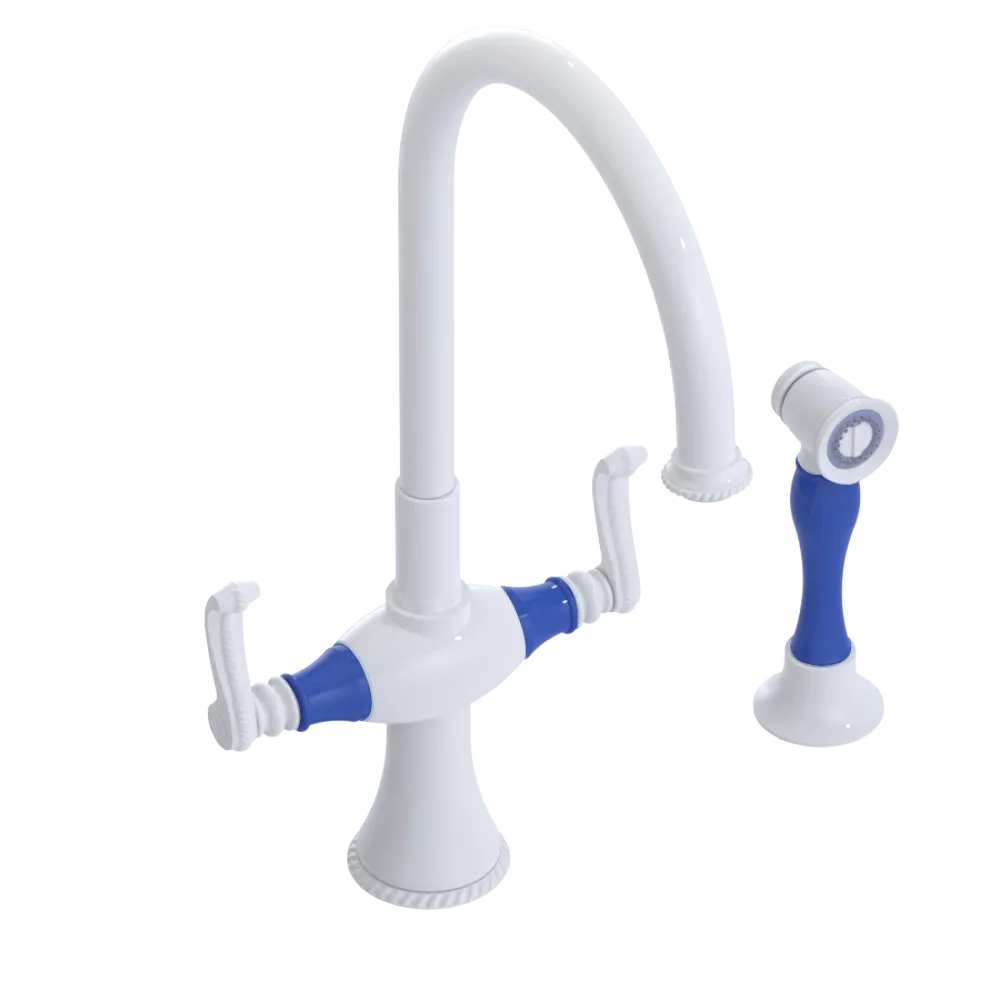 Rubinet Two Handle Single Hole Kitchen Set with Hand Spray White