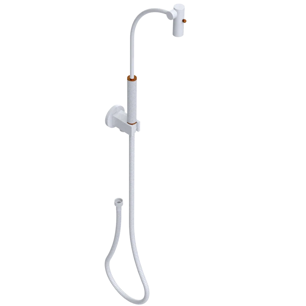 Rubinet Hand Held Shower Bidet with Extended Reach & Dual Function Spray Including Wall Bracket with Supply & Hose (Round) White