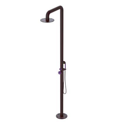 Rubinet Pressure Balance Outdoor Shower with Hand Held Shower & 10" Shower Head - 304 Stainless Steel Bordeaux