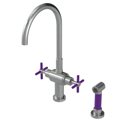 Rubinet Two Handle Single Hole Kitchen Set with LaSalle Spout with Hand Spray Satin Nickel