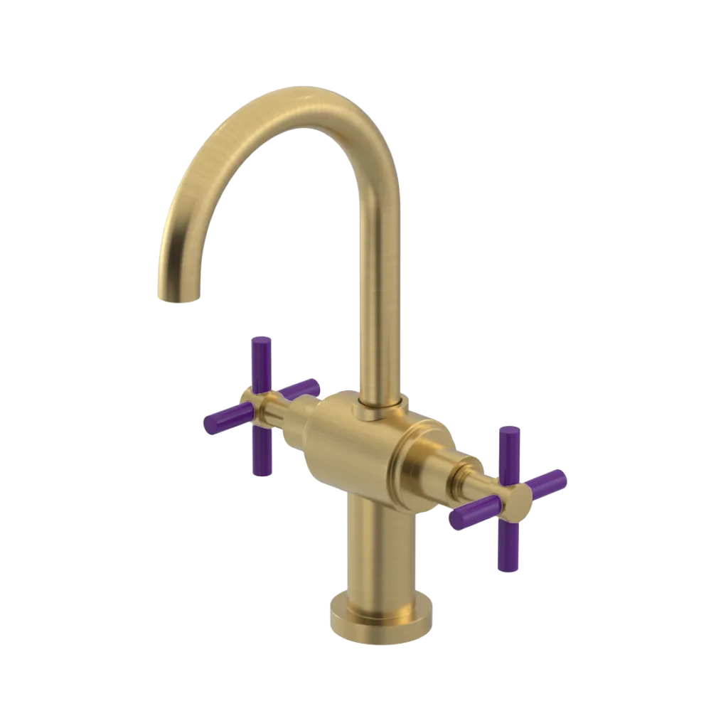 Rubinet Single Hole Dual Handle Lav. Set with LaSalle Spout (less drain) Satin Brass
