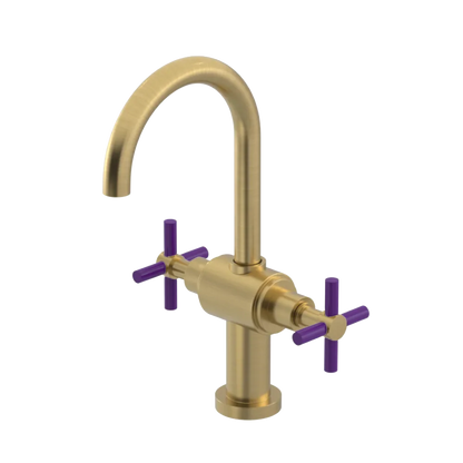 Rubinet Single Hole Dual Handle Lav. Set with LaSalle Spout (less drain) Satin Brass