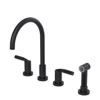Rubinet Widespread Kitchen Set with Hand Spray Matt Black