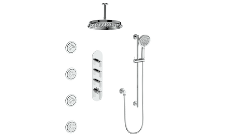 ZEHN 3/4" HIGH-FLOW TH SHOWER KIT WITH BODY JETS AND 6" CEILING ARM
