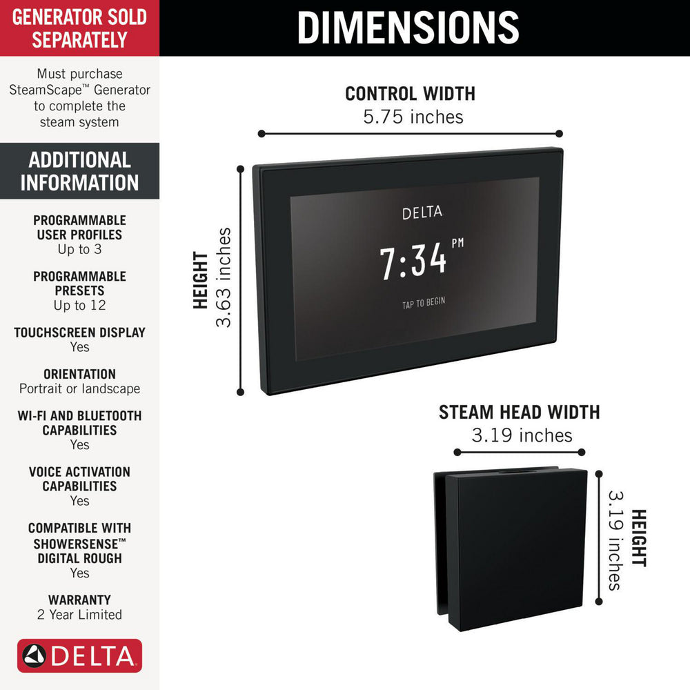 Delta Steamscape Deluxe System Square Digital Steam Package