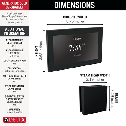 Delta Steamscape Deluxe System Square Digital Steam Package