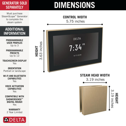 Delta Steamscape Deluxe System Square Digital Steam Package