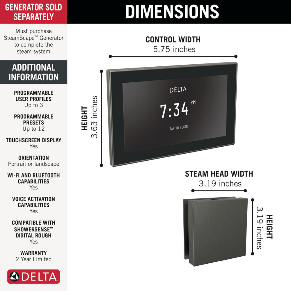 Delta Steamscape Deluxe System Square Digital Steam Package