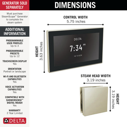 Delta Steamscape Deluxe System Square Digital Steam Package