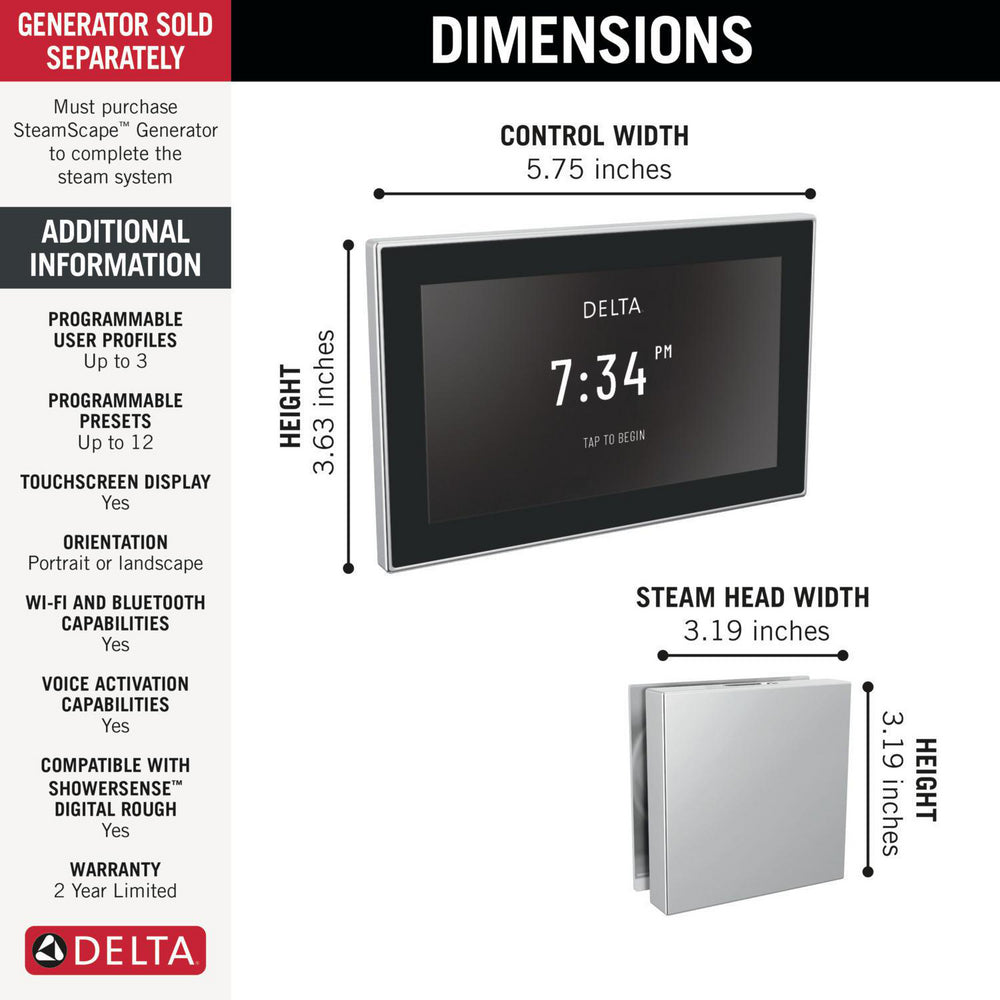 Delta Steamscape Deluxe System Square Digital Steam Package