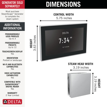 Delta Steamscape Deluxe System Square Digital Steam Package