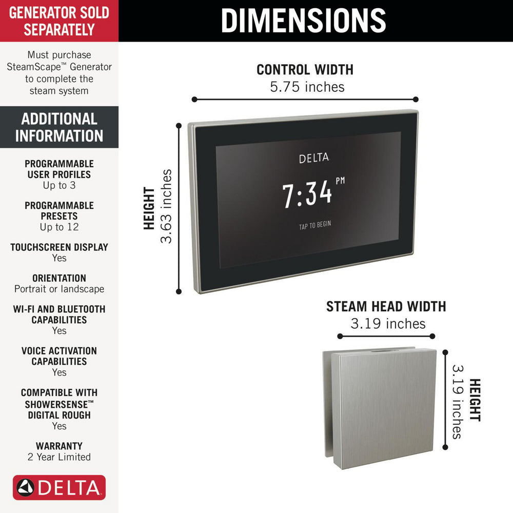 Delta Steamscape Deluxe System Square Digital Steam Package