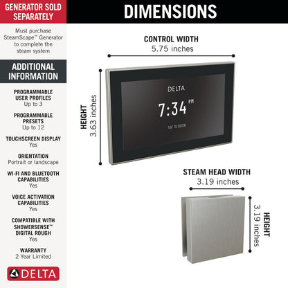 Delta Steamscape Deluxe System Square Digital Steam Package