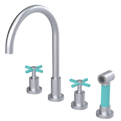 Rubinet Widespread Kitchen Set with LaSalle Spout with Hand Spray Satin Chrome