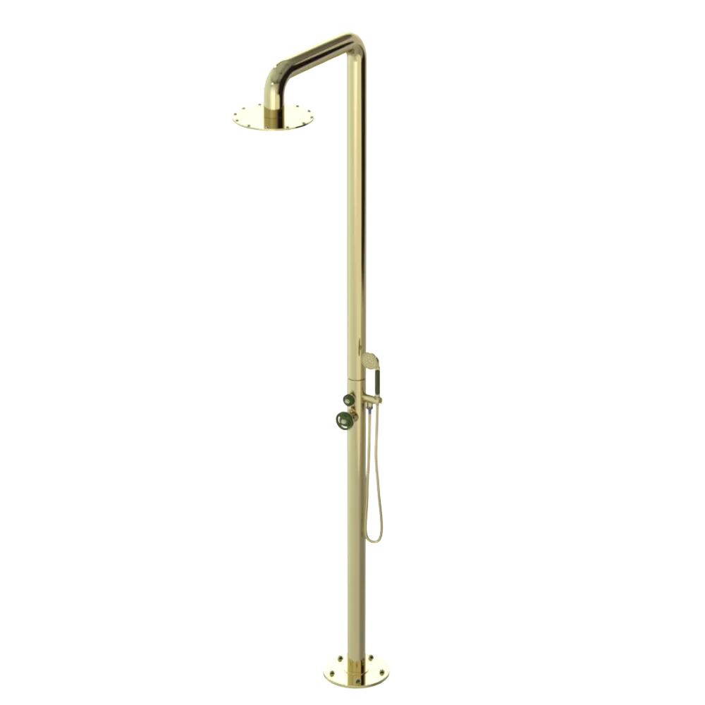 Rubinet Pressure Balance Outdoor Shower with Hand Held Shower & 10" Shower Head - 304 Stainless Steel Gold