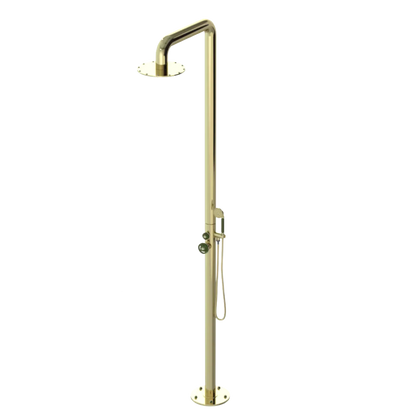 Rubinet Pressure Balance Outdoor Shower with Hand Held Shower & 10" Shower Head - 304 Stainless Steel Gold