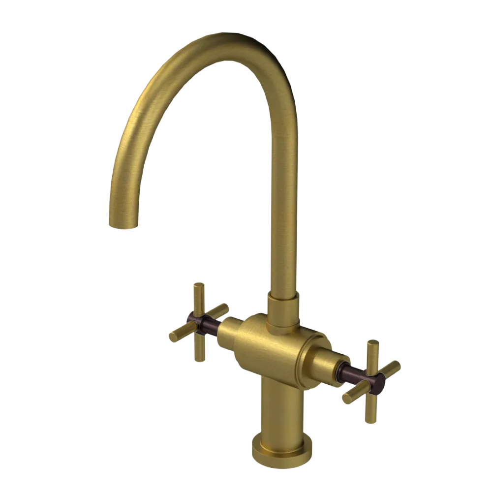 Rubinet Two Handle Single Hole Kitchen Set with LaSalle Spout Antique Brass Matt