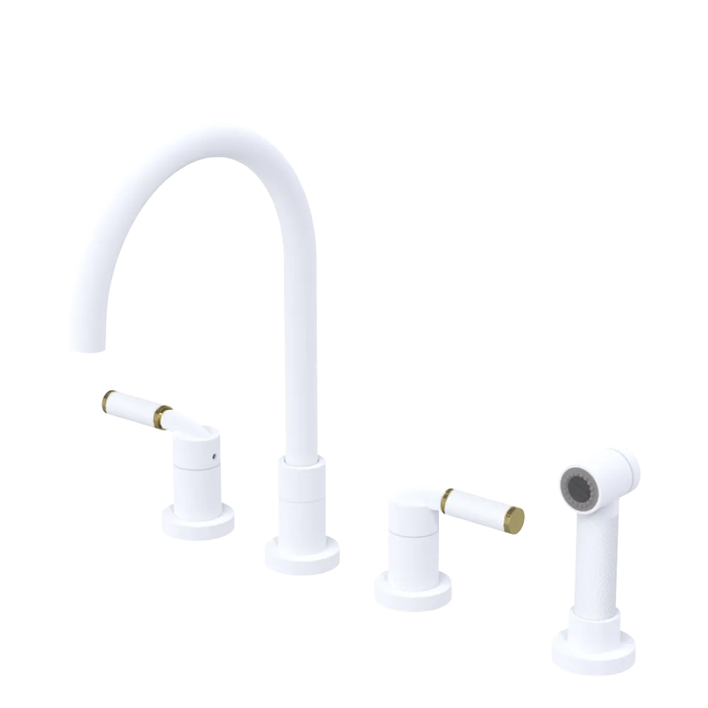 Rubinet Widespread Kitchen Set with Hand Spray Matt White