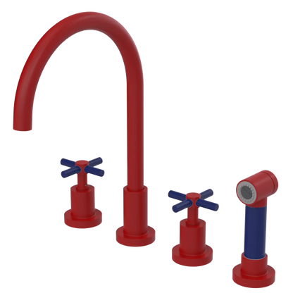Rubinet Widespread Kitchen Set with LaSalle Spout with Hand Spray Maroon
