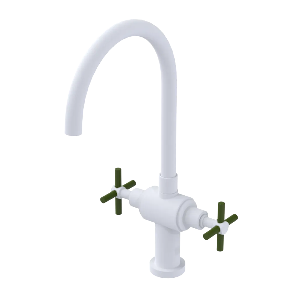 Rubinet Two Handle Single Hole Kitchen Set with LaSalle Spout Matt White