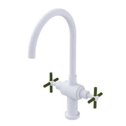 Rubinet Two Handle Single Hole Kitchen Set with LaSalle Spout Matt White