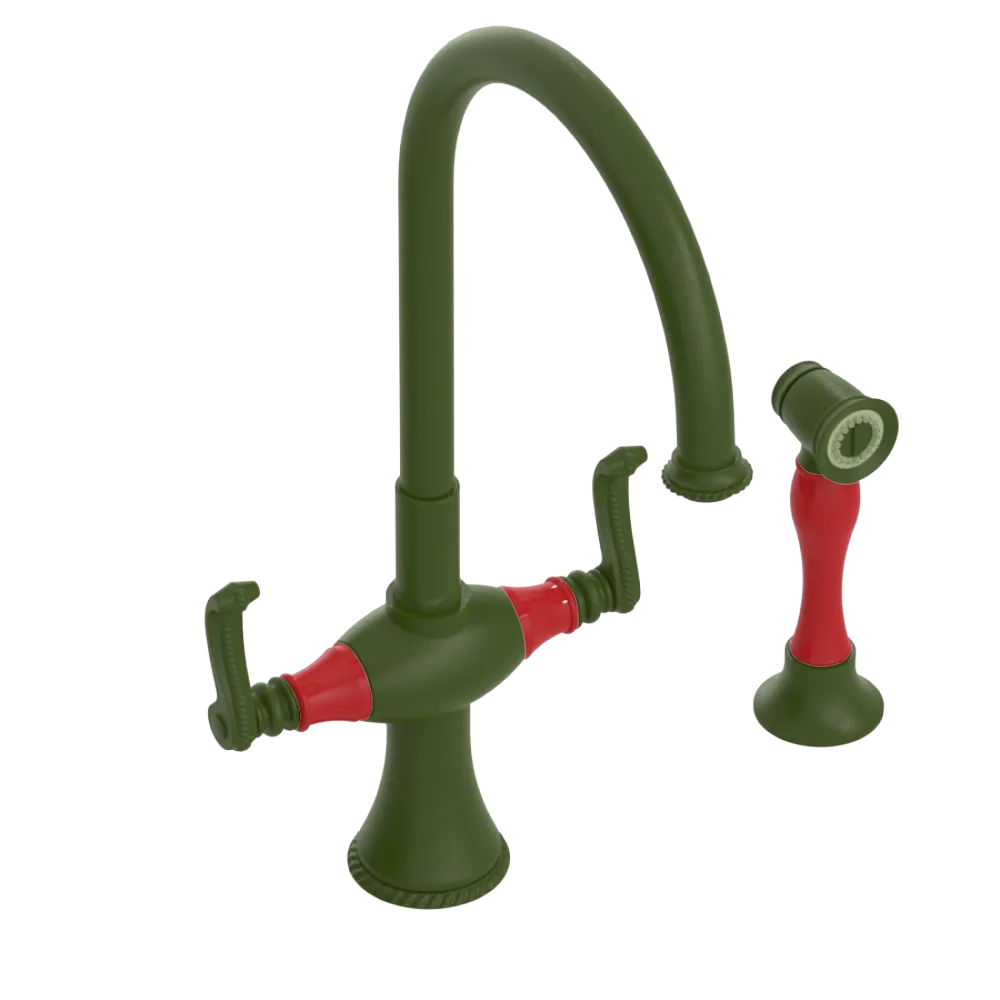 Rubinet Two Handle Single Hole Kitchen Set with Hand Spray Green Envy