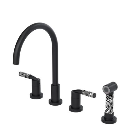Rubinet Widespread Kitchen Set with Hand Spray Matt Black