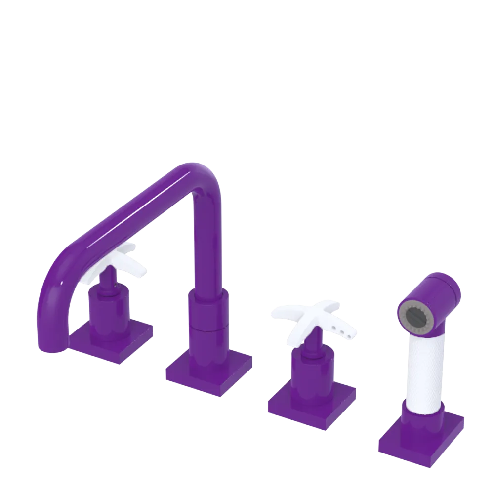 Rubinet Widespread Kitchen Set with Genesis Spout with Hand Spray Purple Haze