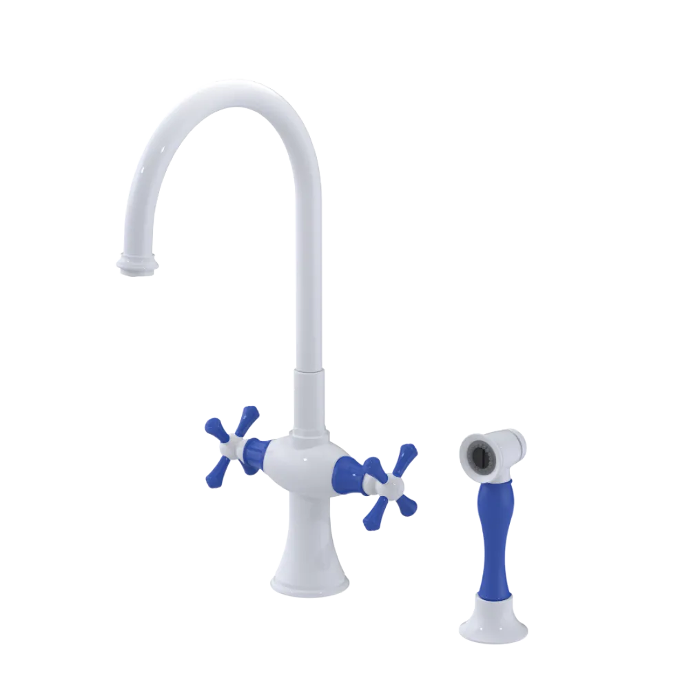 Rubinet Two Handle Single Hole Kitchen Set with Hand Spray White