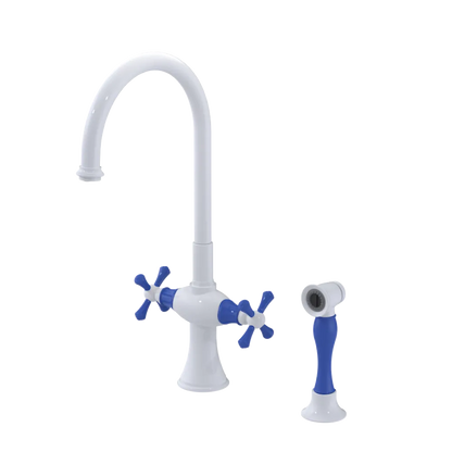 Rubinet Two Handle Single Hole Kitchen Set with Hand Spray White