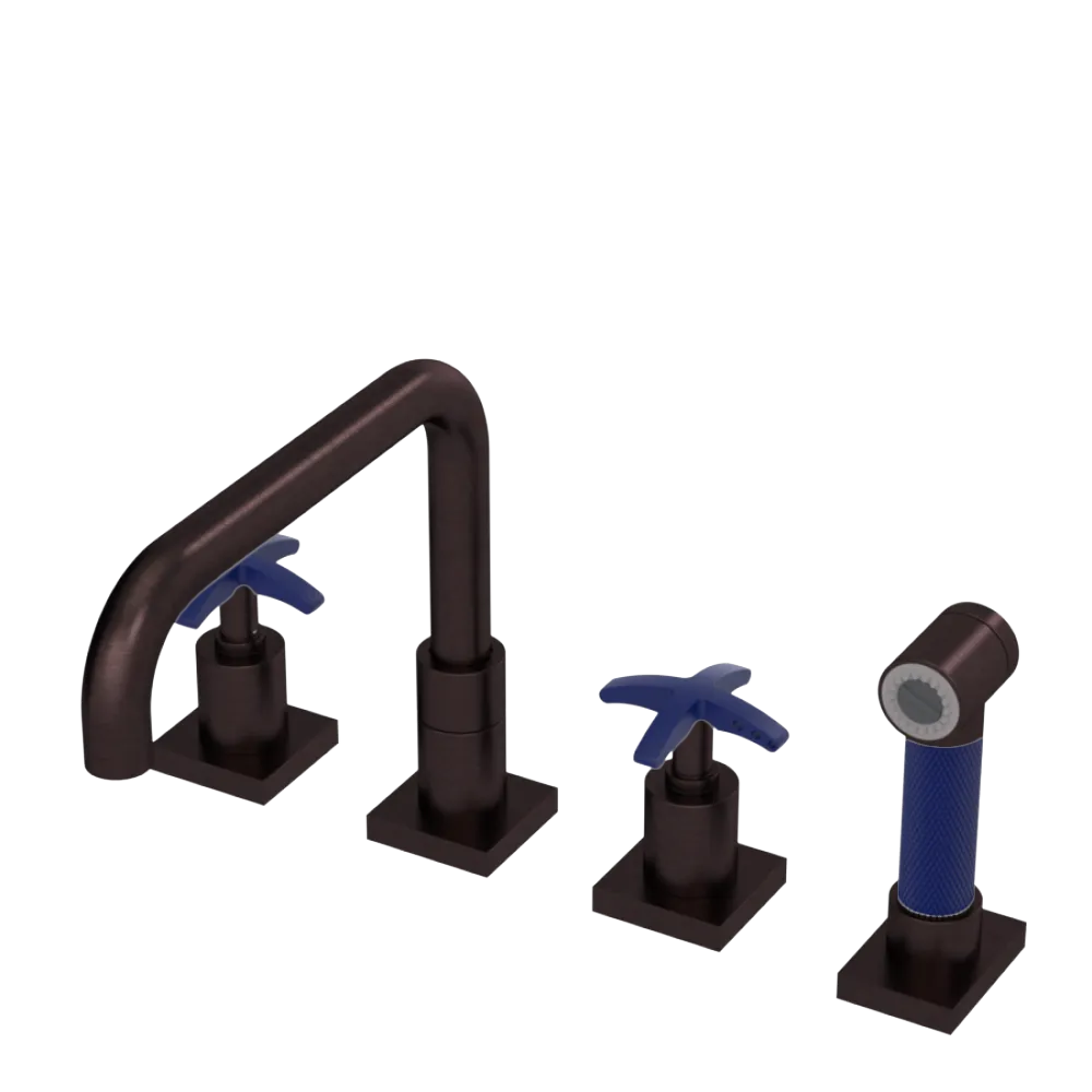 Rubinet Widespread Kitchen Set with Genesis Spout with Hand Spray Oil Rubbed Bronze