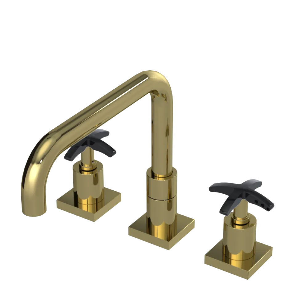 Rubinet Widespread Kitchen Set with Genesis Spout Natural Brass