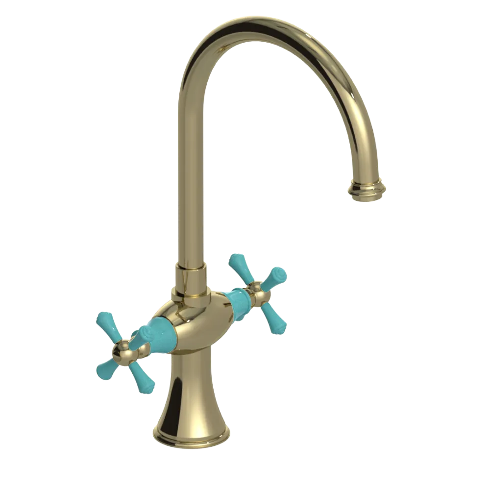 Rubinet Two Handle Single Hole Kitchen Set Natural Brass