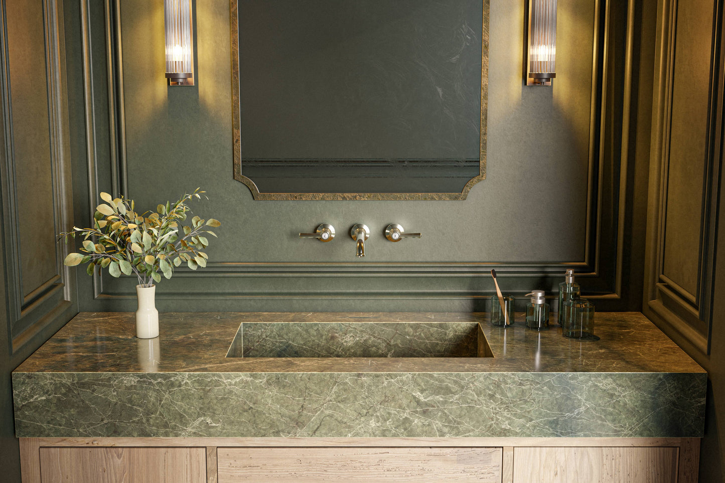 Baril Two handles wall-mounted lavatory faucet, drain not included