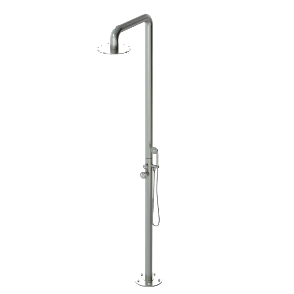 Rubinet Pressure Balance Outdoor Shower with Hand Held Shower & 10" Shower Head - 304 Stainless Steel Satin Nickel