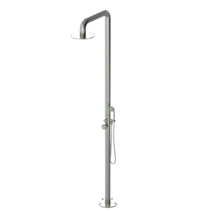 Rubinet Pressure Balance Outdoor Shower with Hand Held Shower & 10" Shower Head - 304 Stainless Steel Satin Nickel