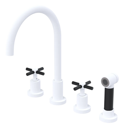 Rubinet Widespread Kitchen Set with LaSalle Spout with Hand Spray Matt White