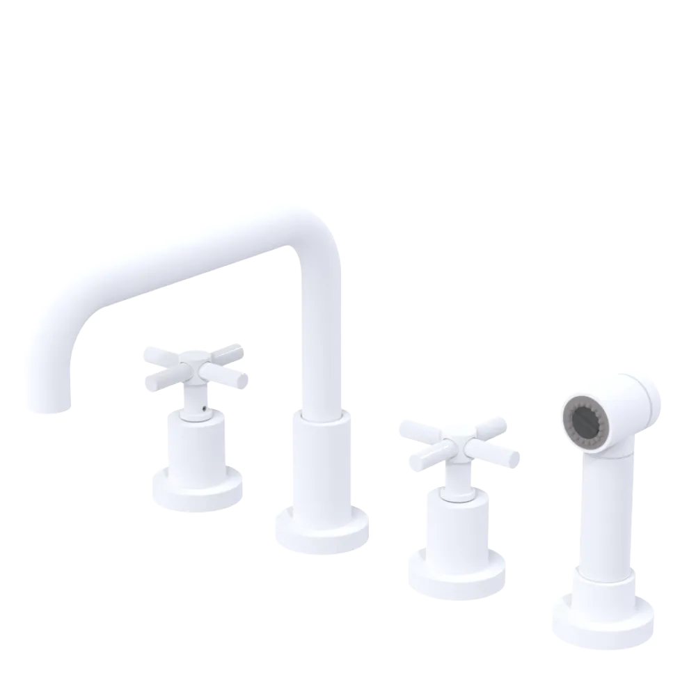 Rubinet Widespread Kitchen Set with Hand Spray Matt White