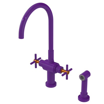 Rubinet Two Handle Single Hole Kitchen Set with LaSalle Spout with Hand Spray Purple Haze