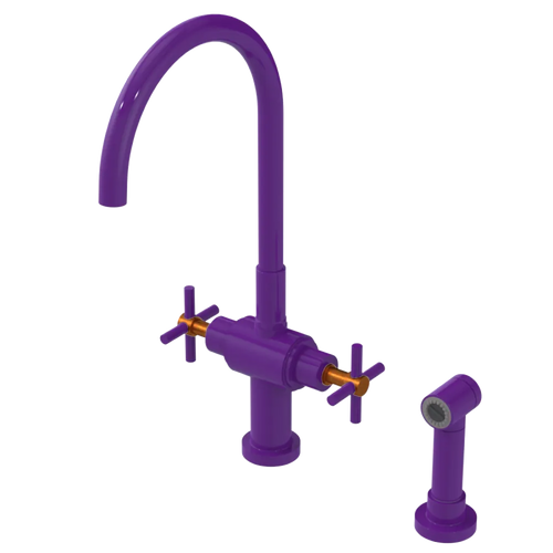 Rubinet Two Handle Single Hole Kitchen Set with LaSalle Spout with Hand Spray Purple Haze