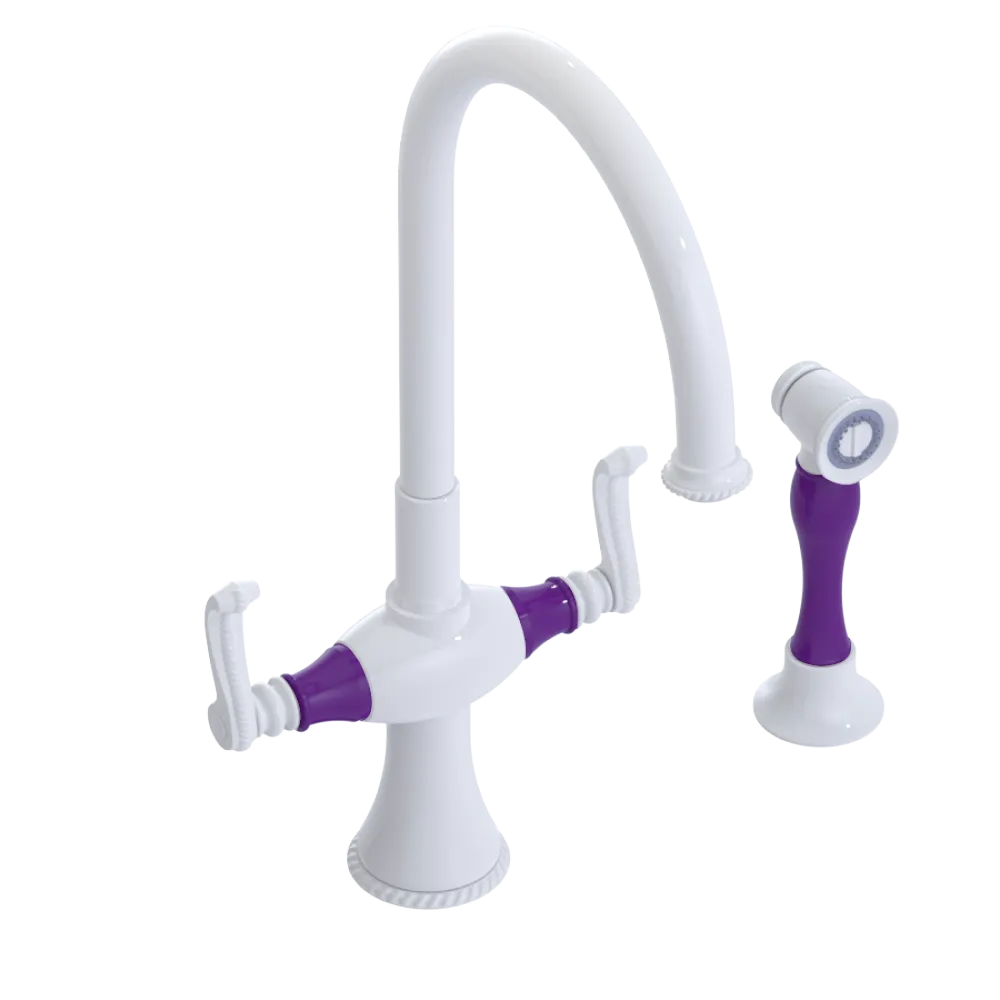 Rubinet Two Handle Single Hole Kitchen Set with Hand Spray White