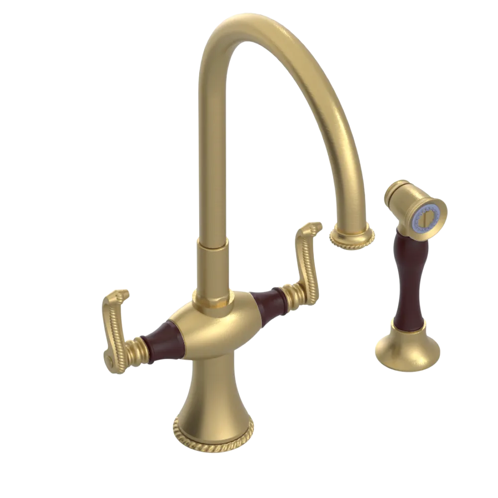 Rubinet Two Handle Single Hole Kitchen Set with Hand Spray Satin Gold