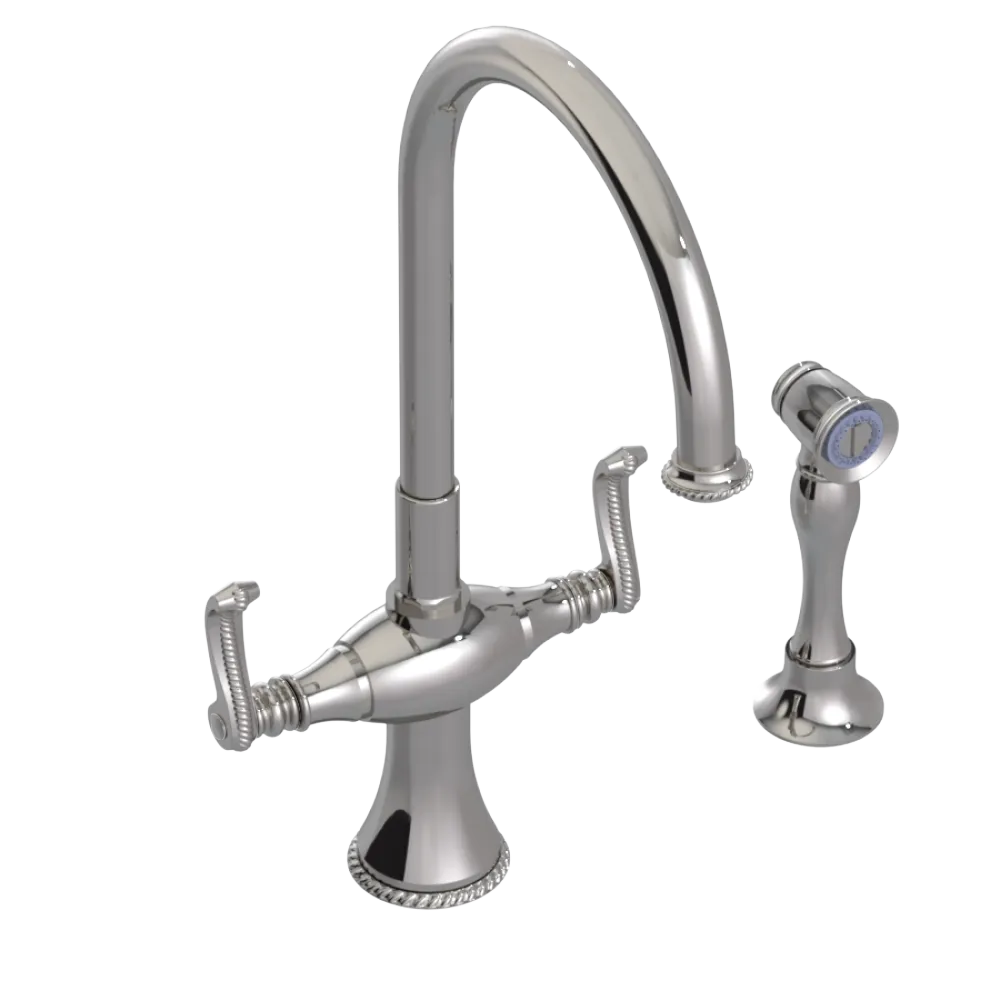 Rubinet Two Handle Single Hole Kitchen Set with Hand Spray Polished Nickel