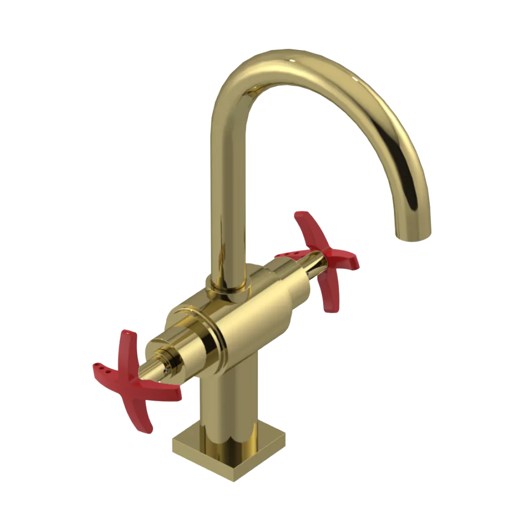 Rubinet Single Hole Dual Handle Lav. Set. (less drain) Bright Brass