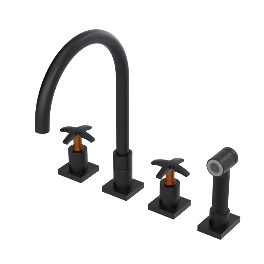 Rubinet Widespread Kitchen Set with Hand Spray Matt Black