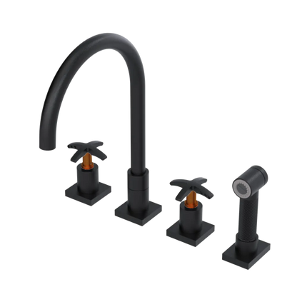 Rubinet Widespread Kitchen Set with Hand Spray Matt Black
